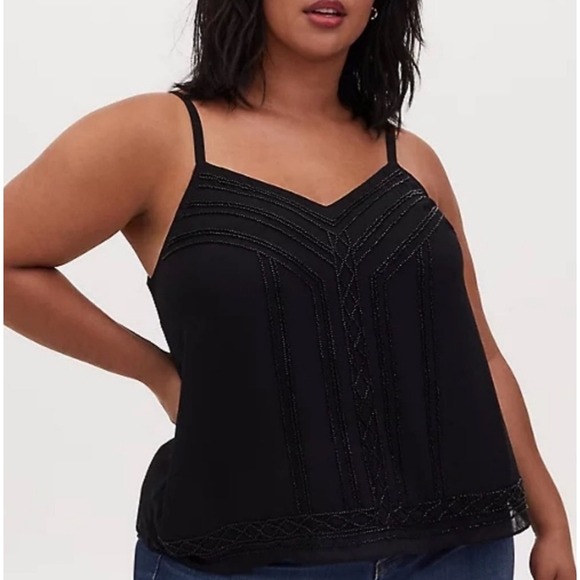 TORRID Sophie Chiffon‎ Beaded Swing Cami black Size 0 Spaghetti Strap - Picture 1 of 12